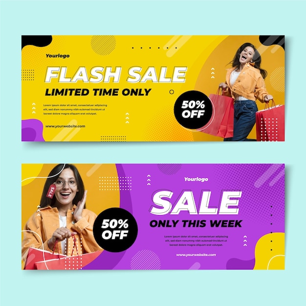 Flat sale banners set with photo