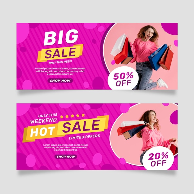 Flat sale banners set with photo