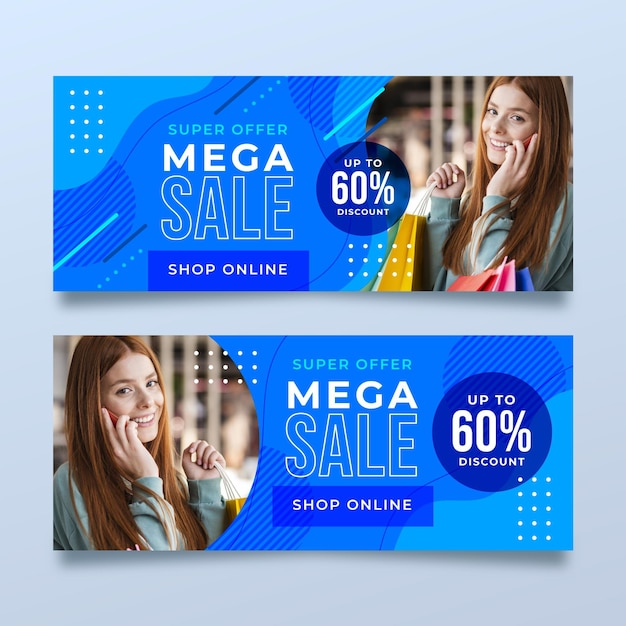 Flat sale banners set with photo