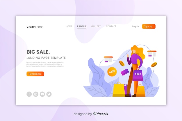 Free Vector flat sale landing page template