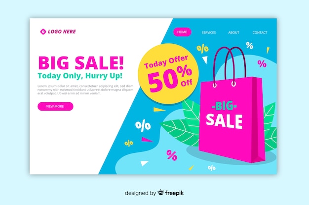 Free Vector flat sale landing page template