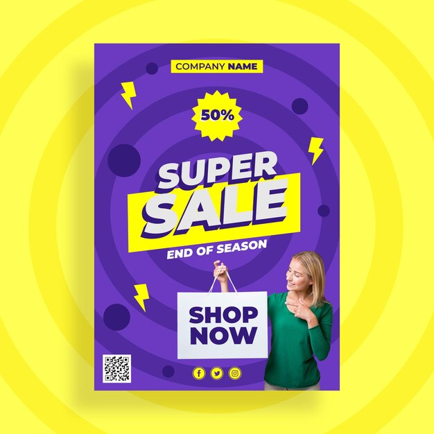 Flat sale poster template with offer