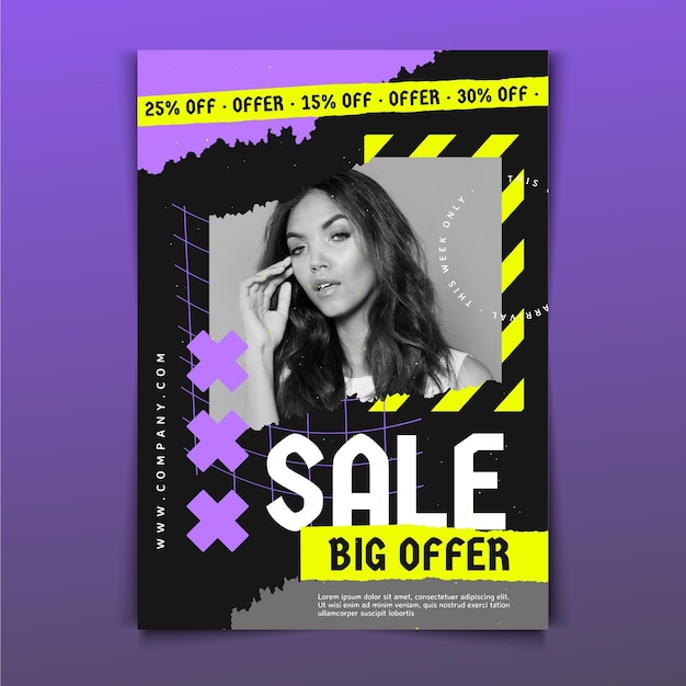 Flat sale poster template with photo