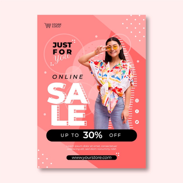 Flat sale vertical poster template with photo