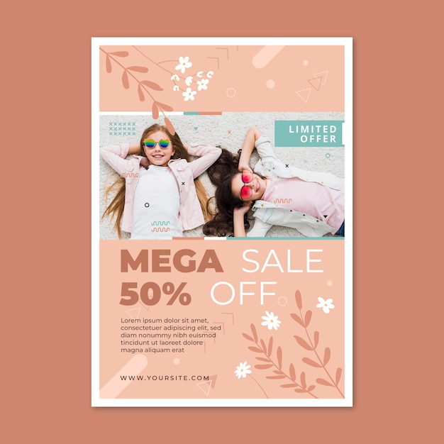 Flat sale vertical poster template with photo