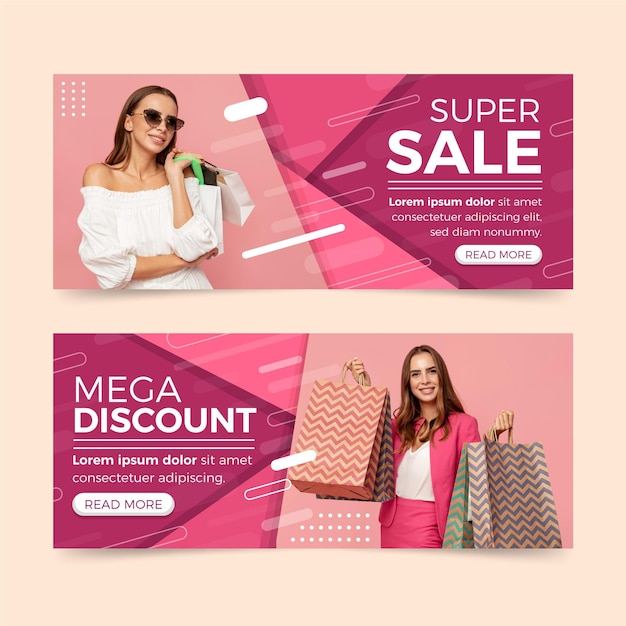 Free vector flat sales banners with mega discount