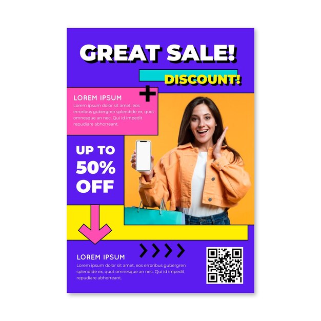 Flat sales poster template with photo