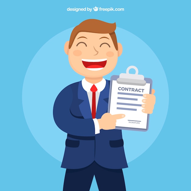 Free Vector flat salesman character holding contract document