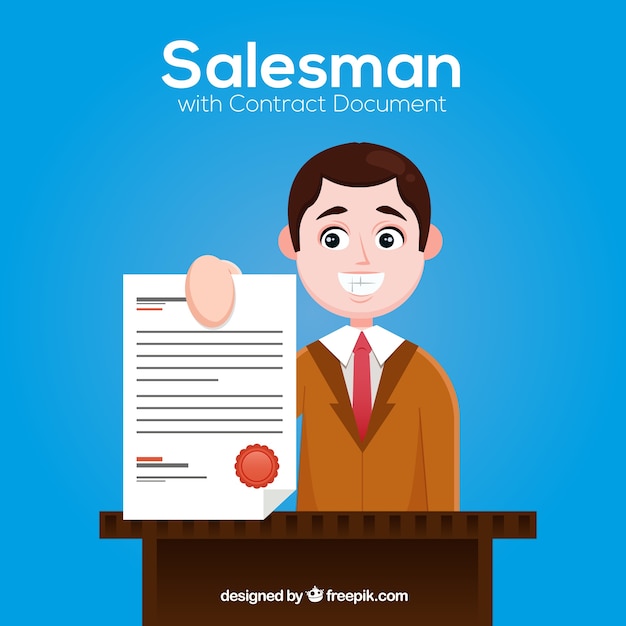 Free Vector flat salesman with contract document