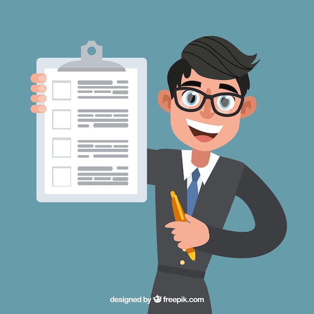 Free Vector flat salesman with contract document