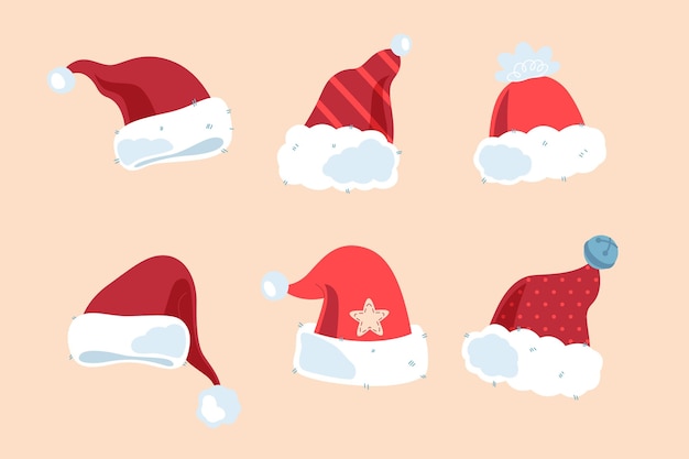 Free vector flat santa's hat collection