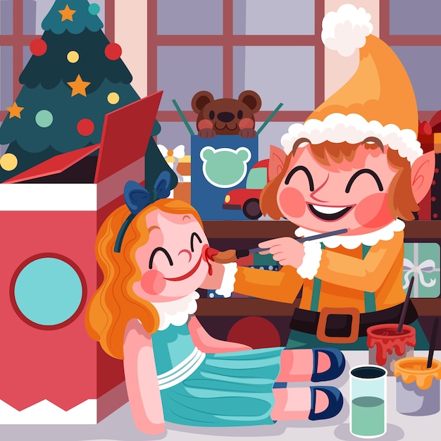 Flat santa workshop illustration