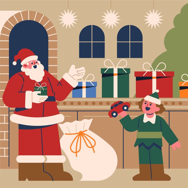 Flat santa workshop illustration