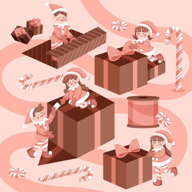 Flat santa workshop illustration