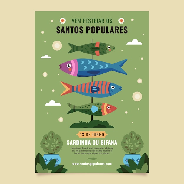 Flat santos populares vertical poster template