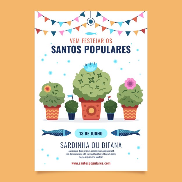 Flat santos populares vertical poster template