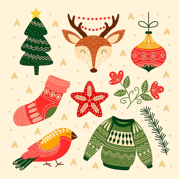 Flat scandinavian christmas elements collection