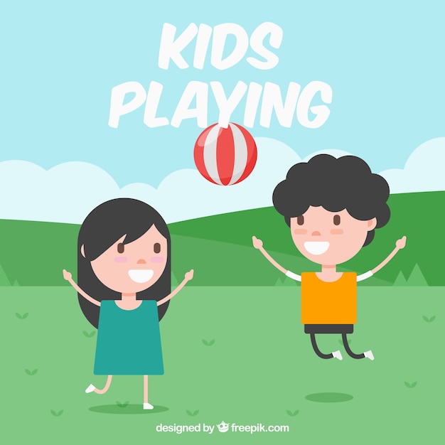 Free Vector flat scene of happy children playing with a ball in the park