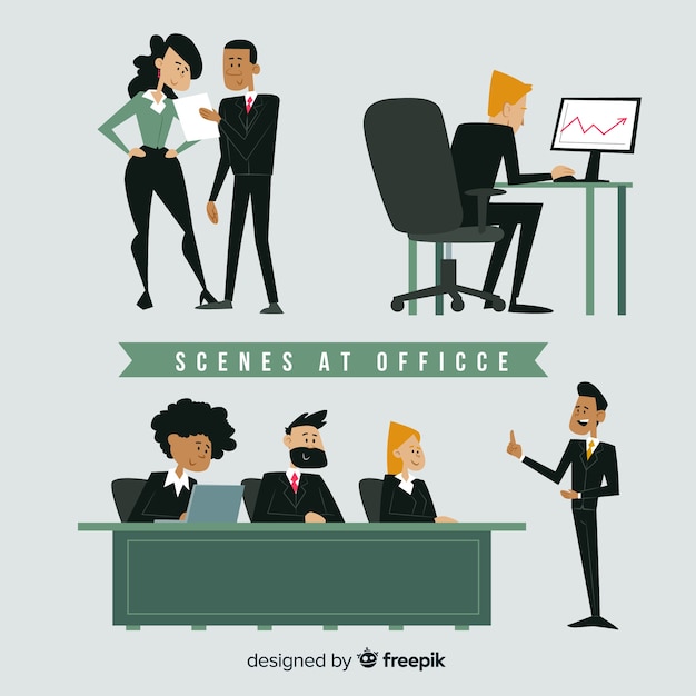 Free Vector flat scenes at office set