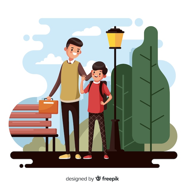 Free Vector flat school children with parents