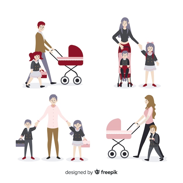 Free Vector flat school children with parents