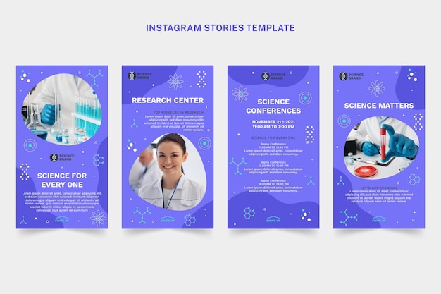 Free Vector flat science instagram stories collection