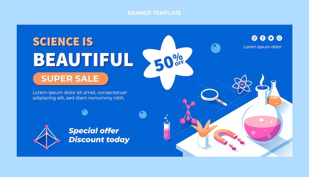 Flat science sale horizontal banner template