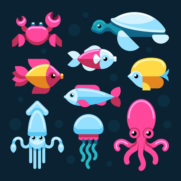 Flat sea life set