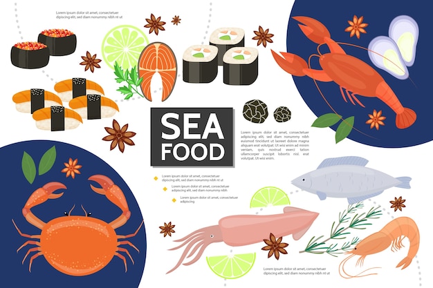 Flat seafood infographic concept 