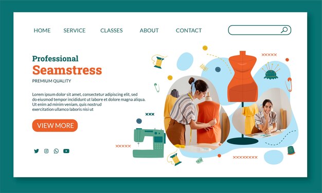 Flat seamstress landing page template