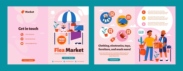 Flat second-hand flea market brochure template