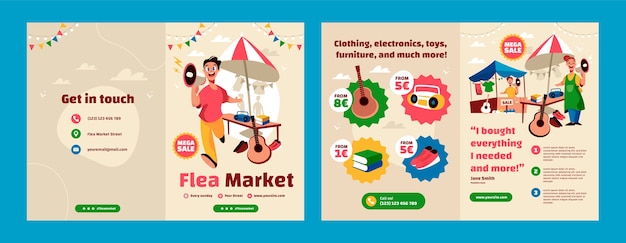 Flat second-hand flea market brochure template