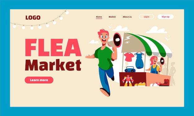 Flat second-hand flea market landing page template