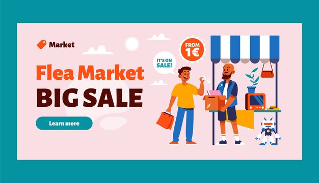 Flat second-hand flea market sale banner template