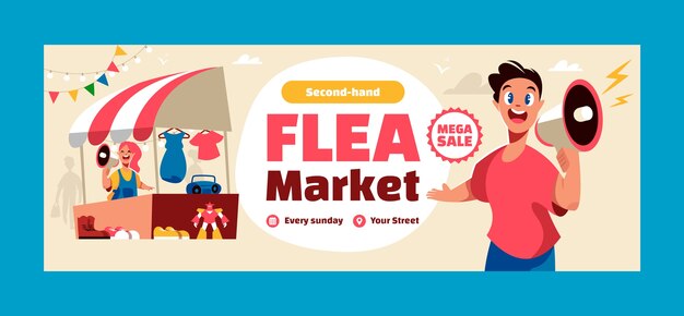 Flat second-hand flea market social media cover template