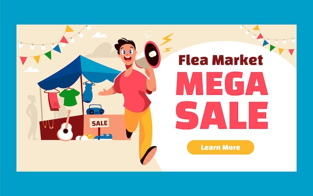 Flat second-hand flea market social media promo template