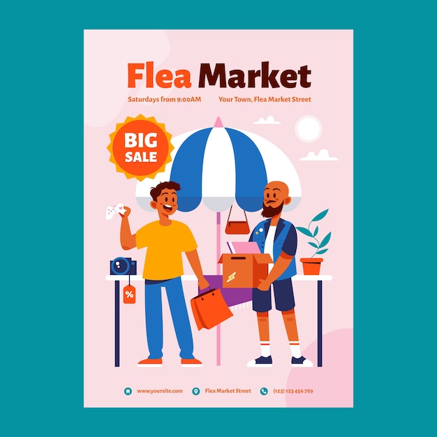 Free vector flat second-hand flea market vertical poster template