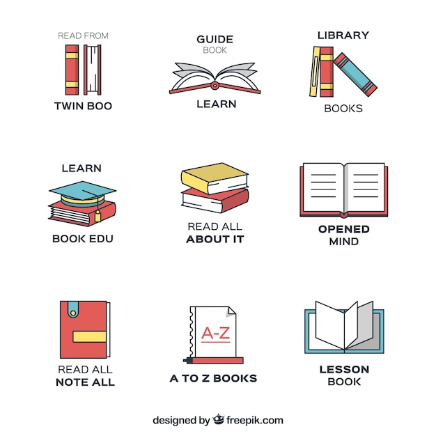 Flat set of book logos