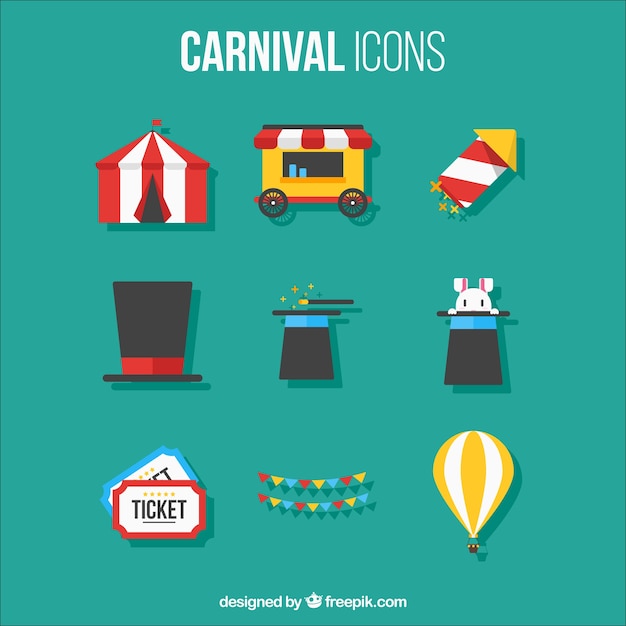 Flat set of carnival icons