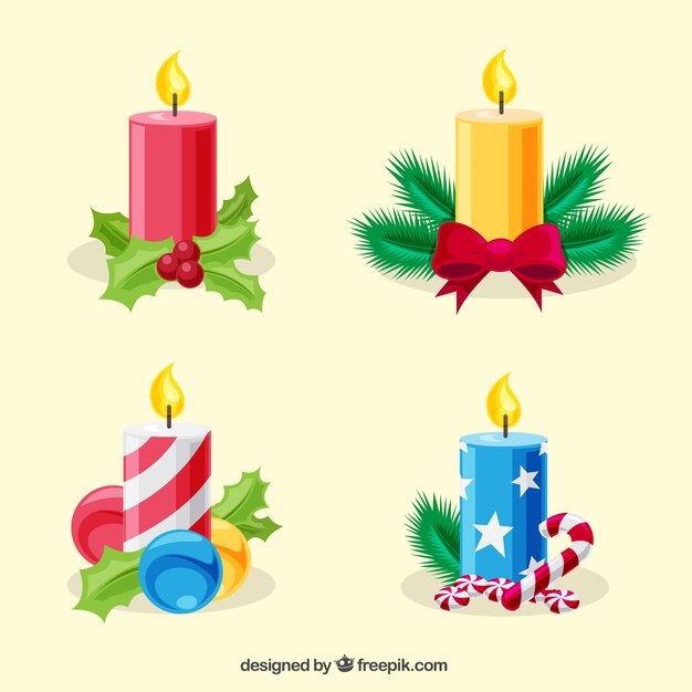 Flat set of colorful christmas candles