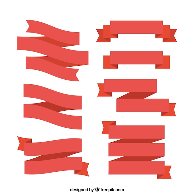 Flat set of decorative red ribbons