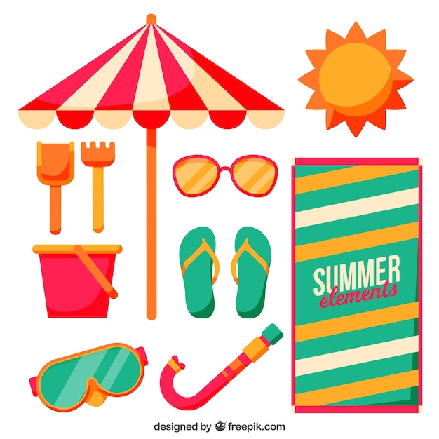 Free Vector flat set of decorative summer items