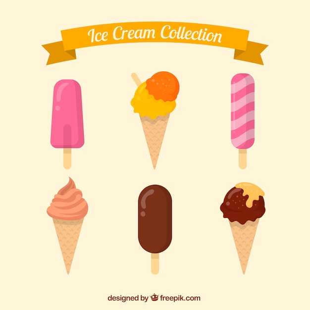 Flat set of delicious ice creams