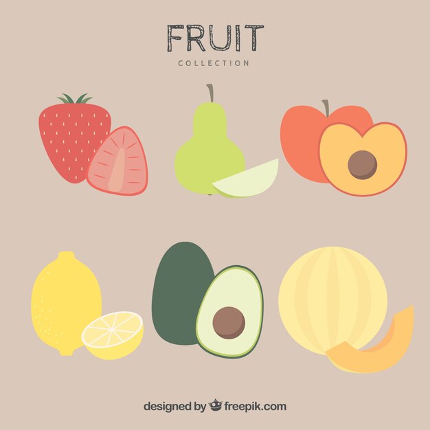 Flat set of tasty fruits