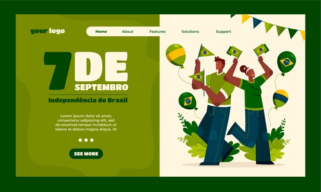 Flat sete de setembro landing page template