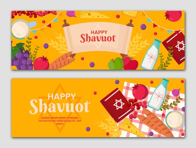 Flat shavuot horizontal banners collection