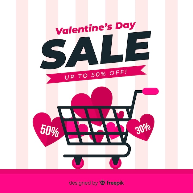 Free Vector flat shopping cart valentine sale background