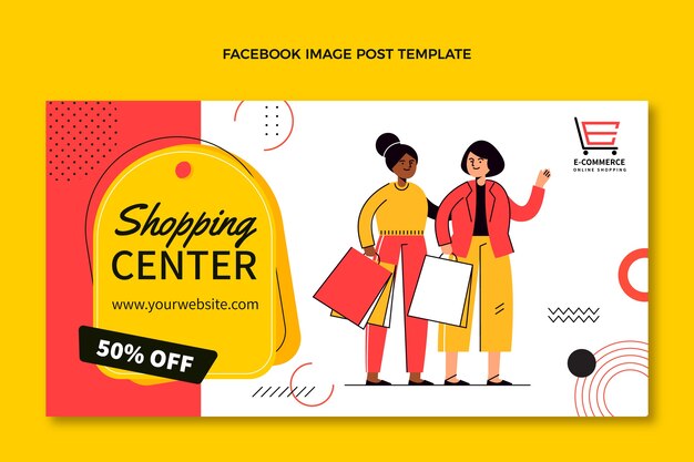 Flat shopping center social media post template