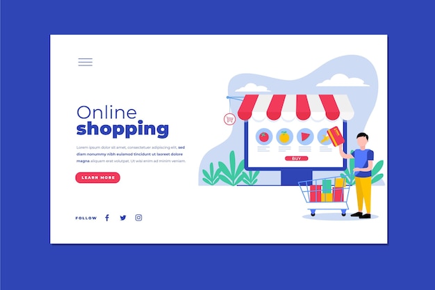 Flat shopping online landing page illustrated