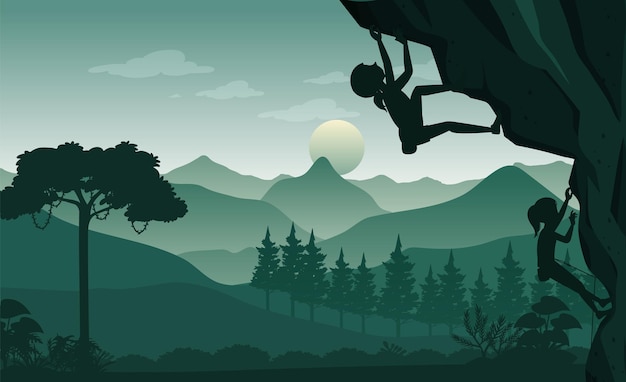 Free Vector flat silhouette rock climbing in nature background